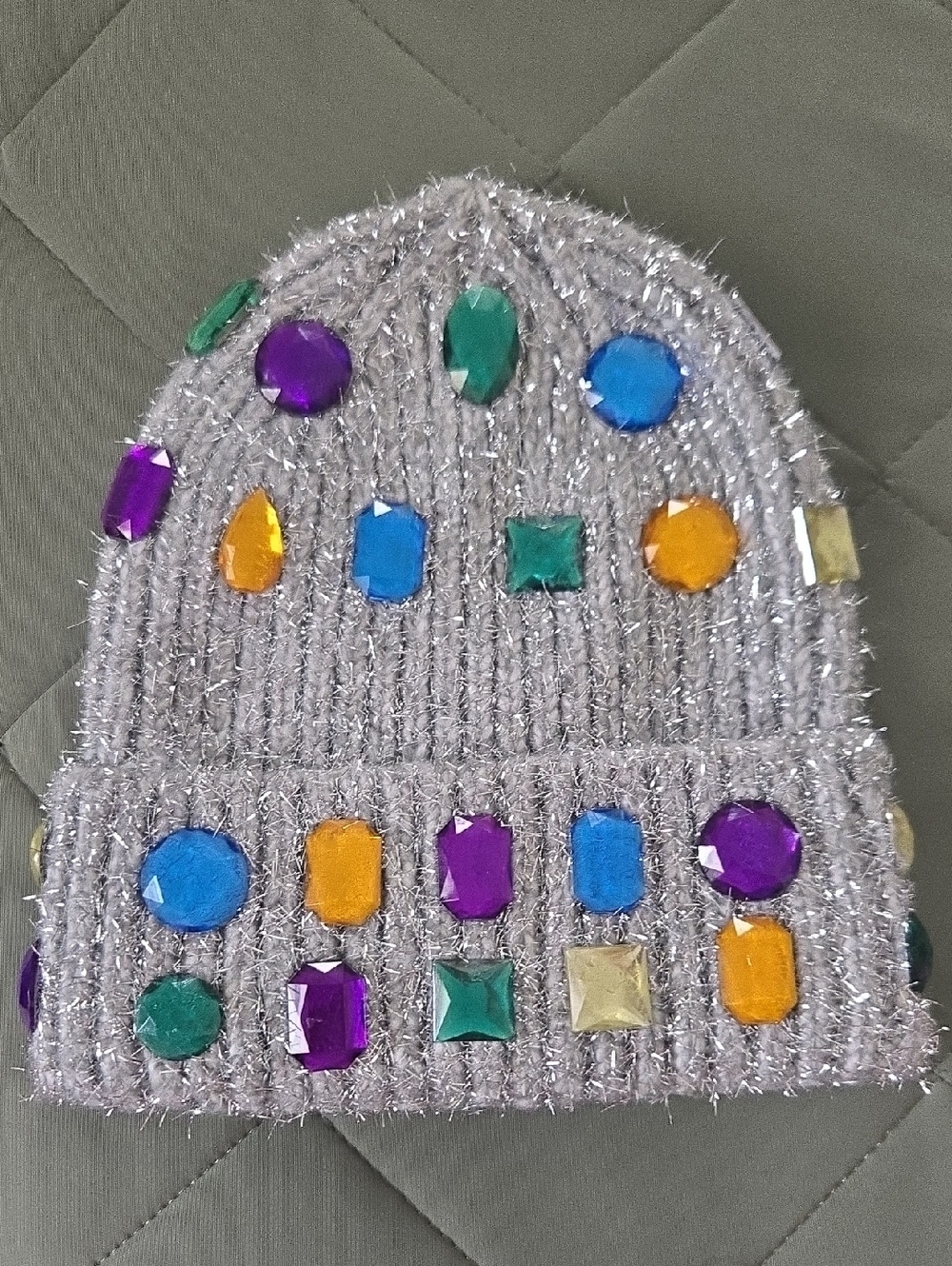 Sparkle Beanie with Multicolor Gem Accents